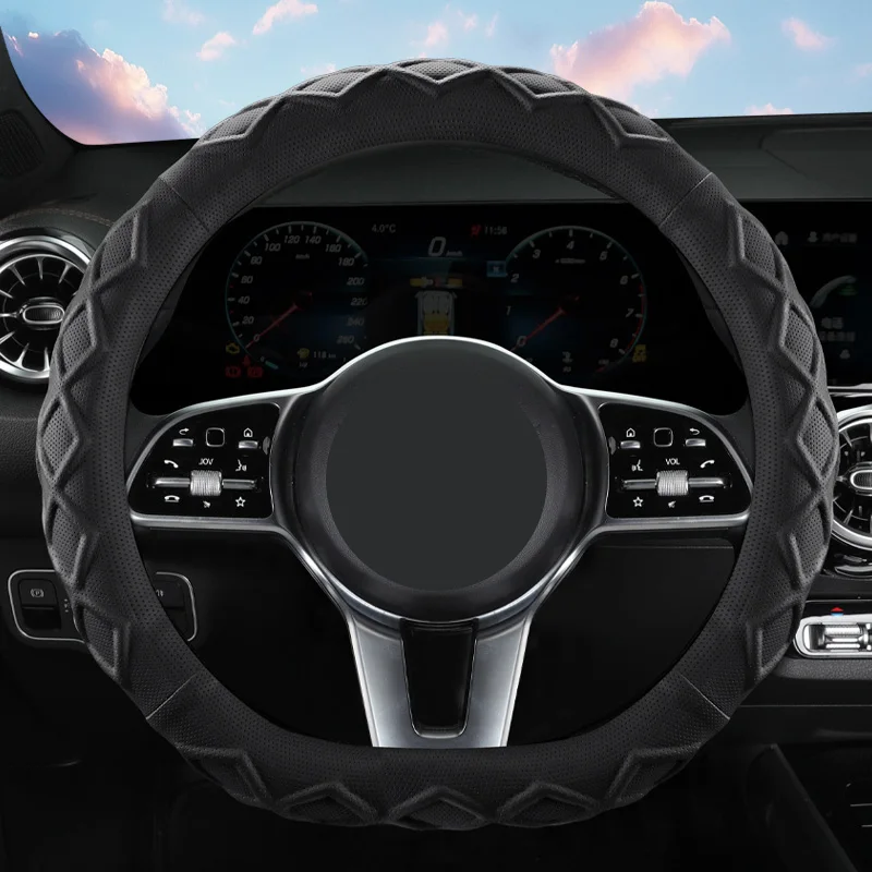 D-Type Steering Wheel Cover. Rhombus Pattern PU Leather Car Steering Wheel Cover, Minimalist Stylish Design, Universal For All S