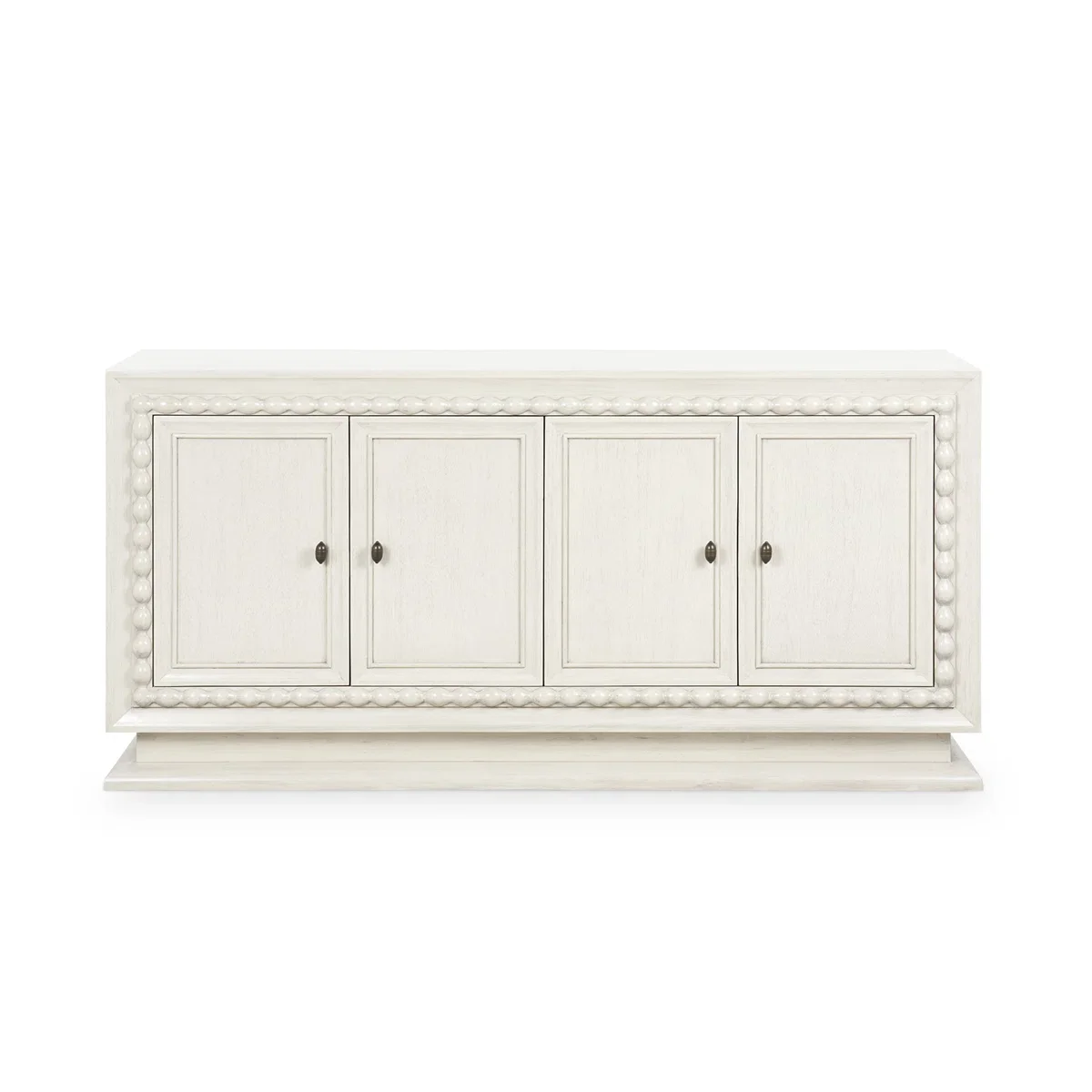 ^Luxury Modern White Wooden Sideboard, 4-Door Beaded Trim Buffet Cabinet for Living Room, Customizable