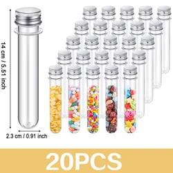 Tubos de ensaio transparentes com tampas, 20 peças 40ml 140x23mm, tubos de armazenamento de plástico para plantas de gumball, especiarias, doces, experimentos científicos