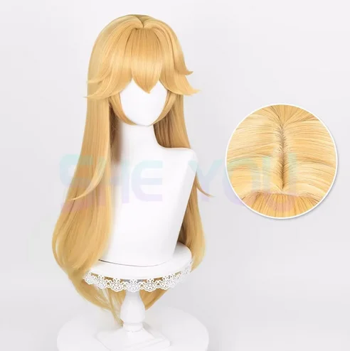 Princess Peach Cosplay Wig 75cm Long Straight Golden Yellow Wig Cosplay Anime Cosplay Wigs Heat Resistant Synthetic Wigs