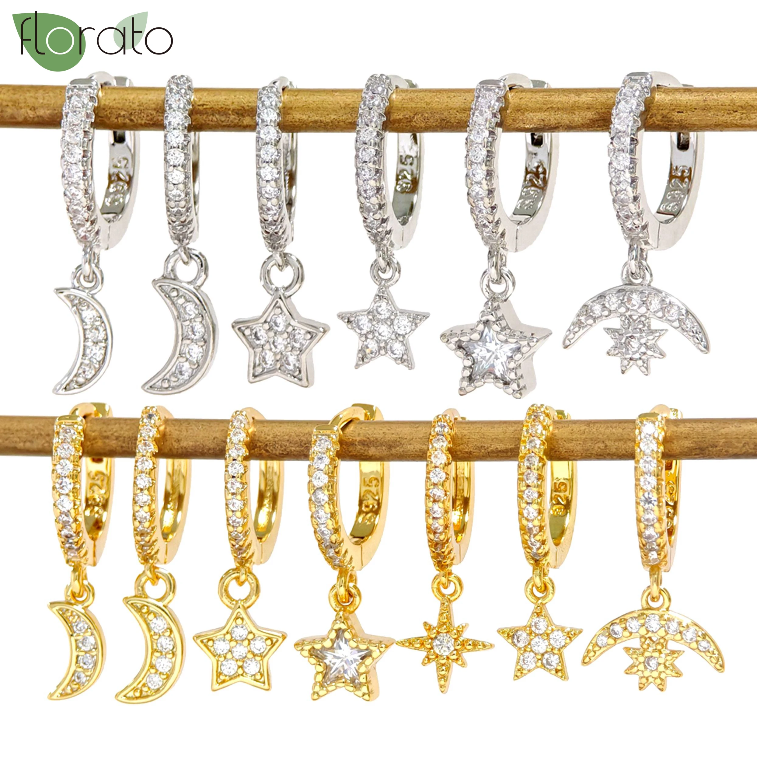 925 Sterling Silver Needle Little Huggies Hoop Earrings for Women Tiny Crystal Zirco Pendant Cartilage Earrings Piercing Jewelry