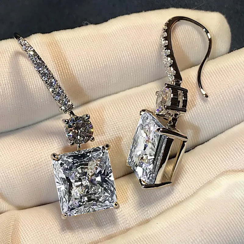 Radiant Cut 4ct Topaz Diamond Dangle Earring Real 925 Sterling silver Jewelry Party Wedding Drop Earrings for Women Bridal