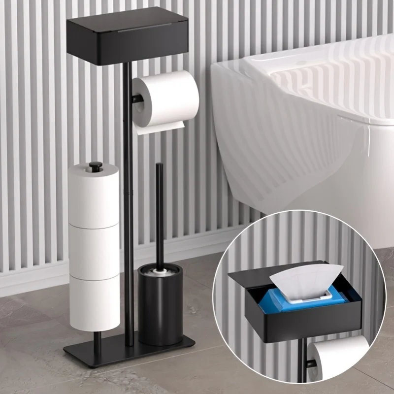 Freestanding Stainless Steel Toilet Paper Holder Paper Towel Holder Tissue Box With Toilet Brush Holder Three-In-One Anti-Rust