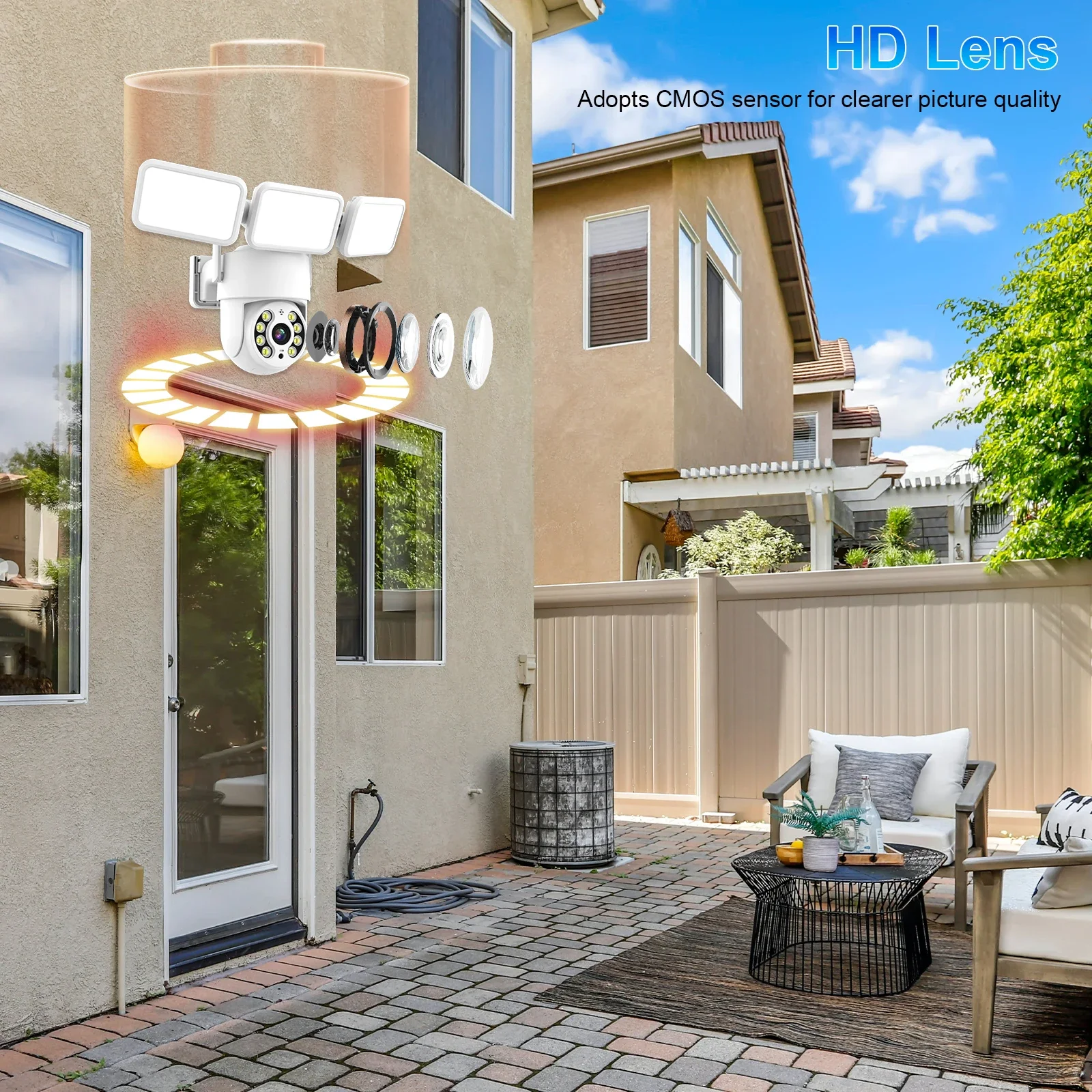 

4MP Wifi PTZ Camera Floodlight Outdoor AI Humanoid Tracking Night Vision Two way Talk CCTV Smart Home Security Protection Camera