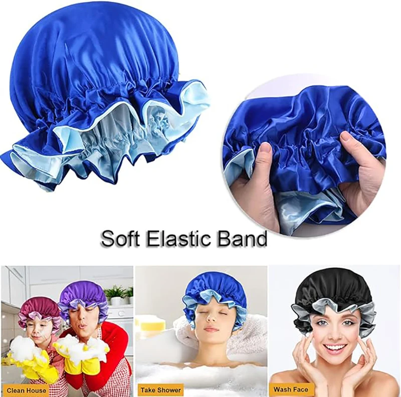 2pcs Satin Bonnet Cap Elastic Double-Layer Silk Sleeping Head Cover For Women Adjustable Lined Hair Wrap For Long Curly Hair