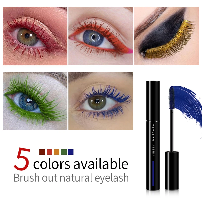 Vibely farbige Mascara Wimpern verlängern gekräuselte Wimpern blau gelb grün Mascara wasserdicht langlebige schmutz abweisende Augen Make-up