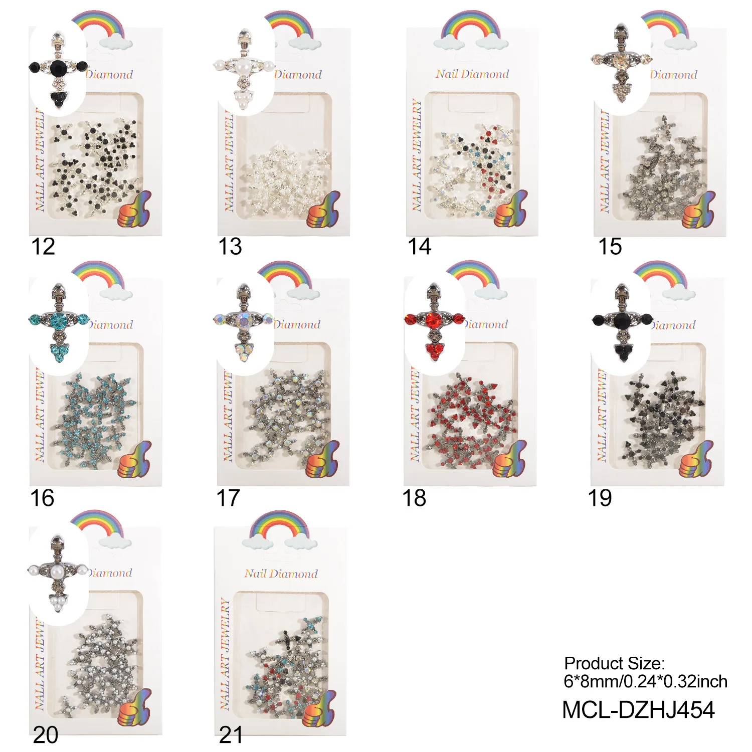 Fashionable Punk-style Nail Decoration with 20pcs Alloy Rhinestone Cross Nail Jewelry 3D Nail Accessories