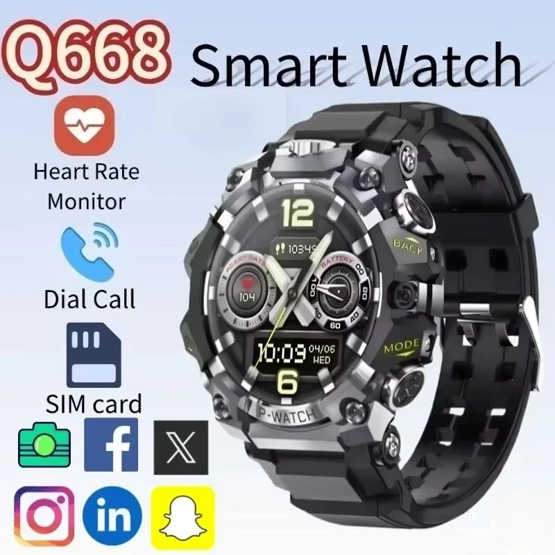 Q668 5G Smartwatch, 1.5 Inch AMOLED HD Screen, Support 4G & 5G SIM Card, GPS WiFi, IP68 Waterproof for Swimming & Fitness