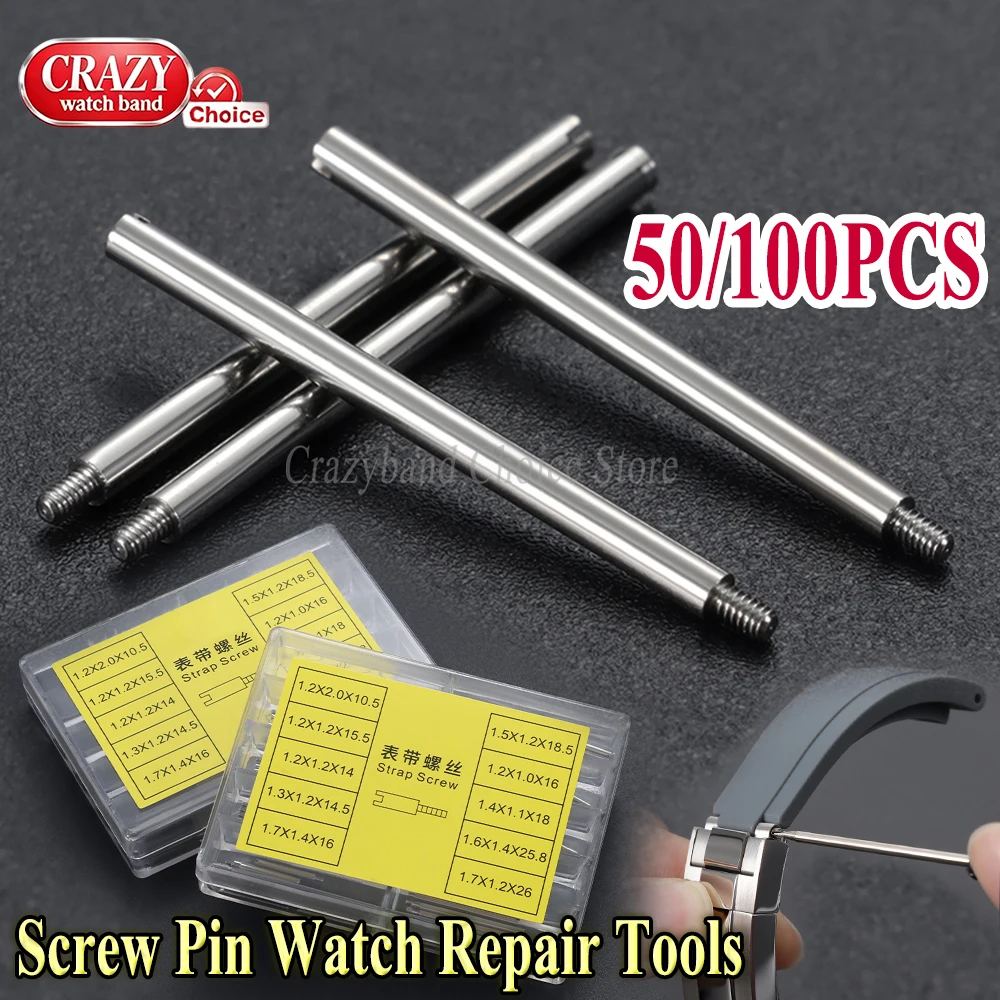 50pcs 100pcs Stainless Steel Screw Pin Screws Rod for Rolex Watch Band Metal Strap Watch Repair Tools Watch Parts Tool Kit