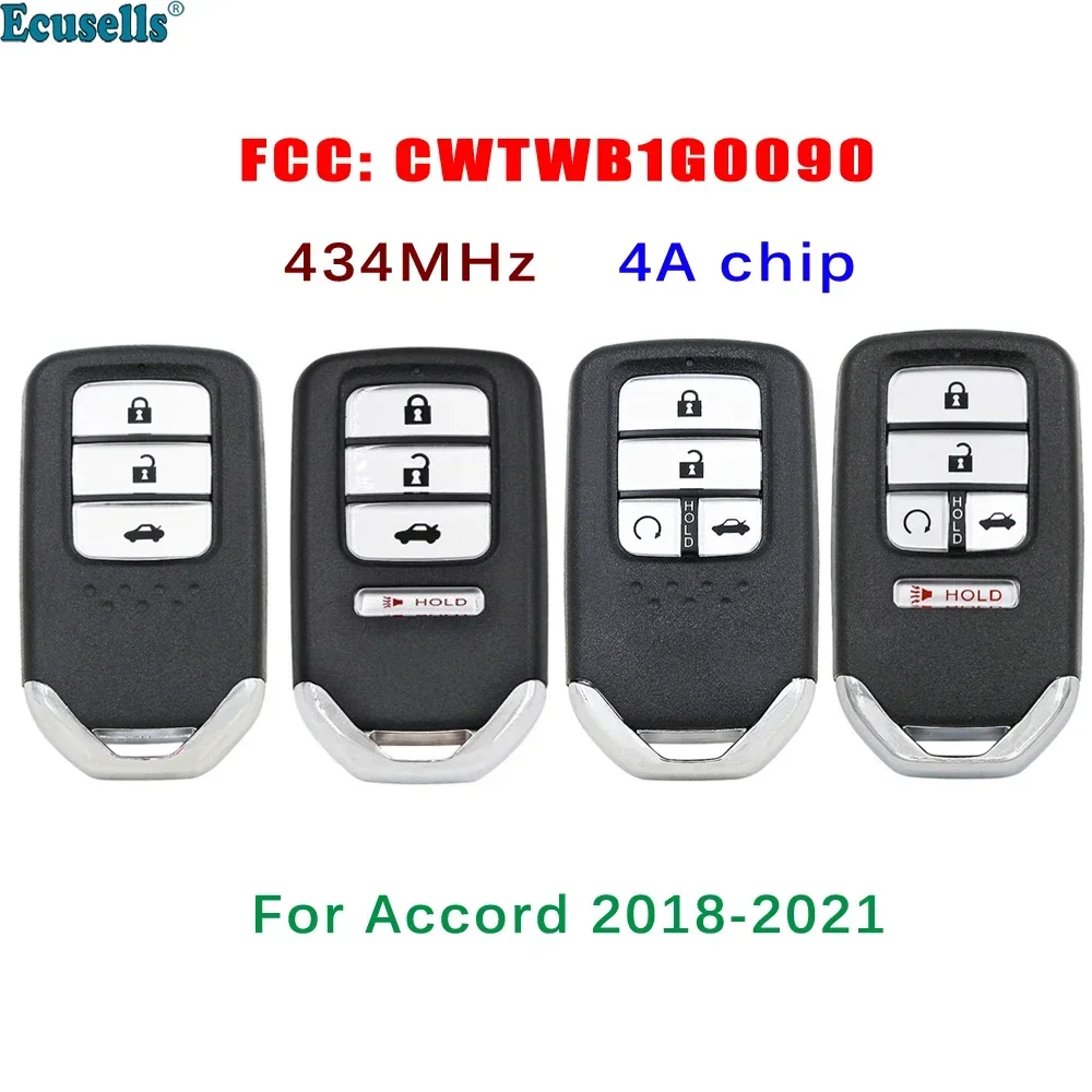 Eusells 3/4/5 Button Smart Card Remote Key 4A Chip 434MHz for Honda Accord 2018-2021 FCC: CWTWB1G0090