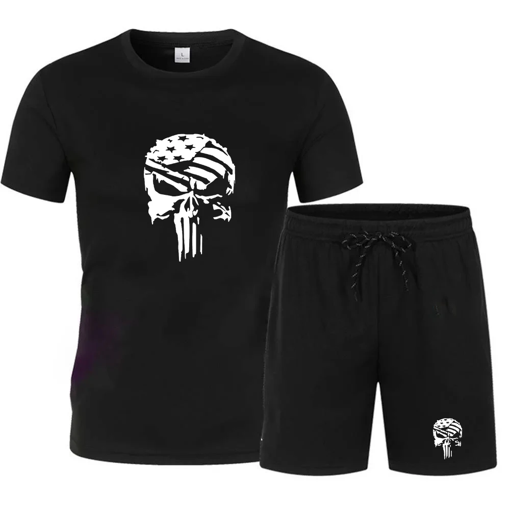 

Summer Fitness Men Running Short Sleeve T-Shirt +Shorts Two Piece Set Sportswear Casual Sports Quick-drying Sets S-4XL