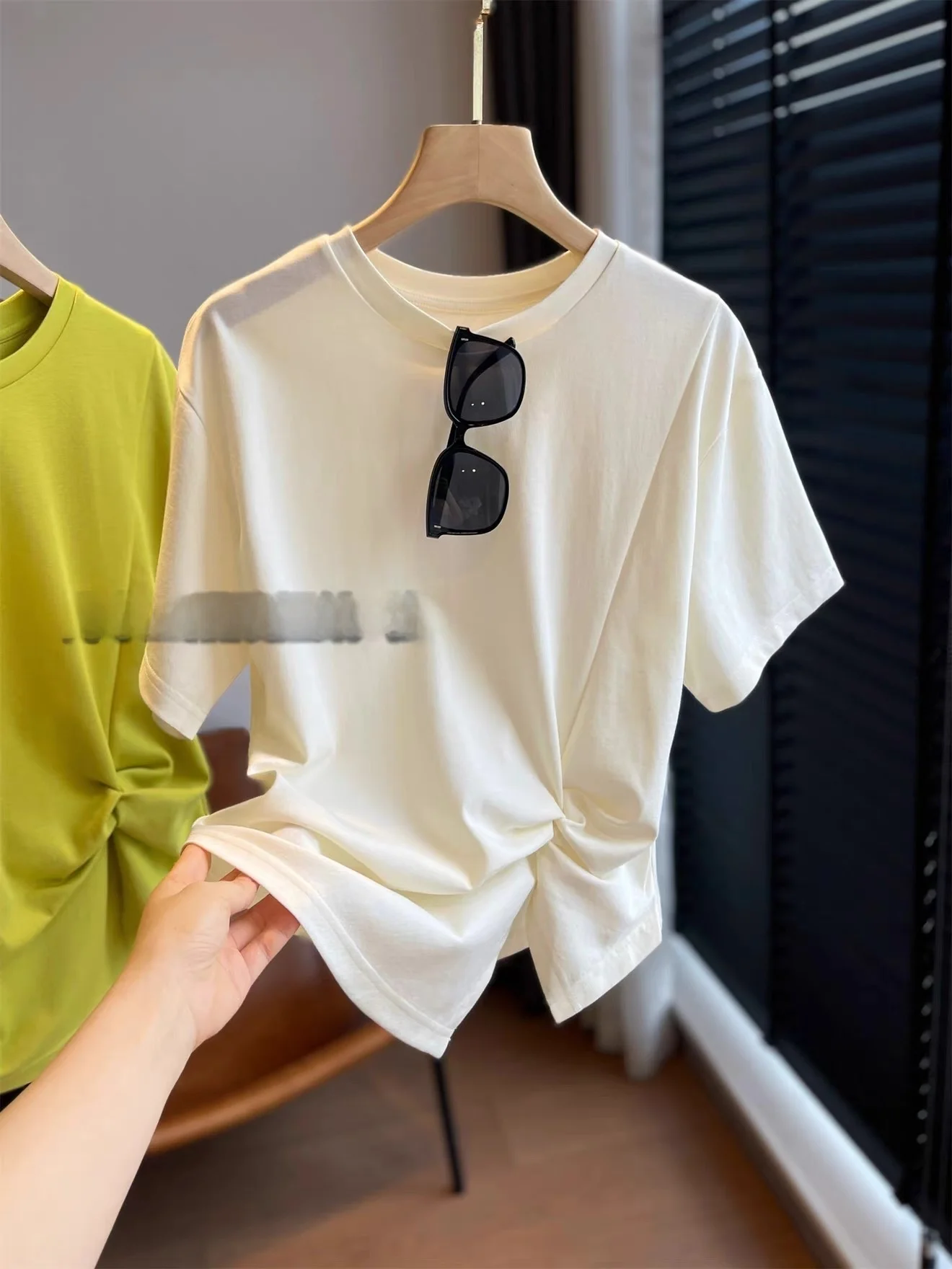 Women's Slim Fit T-Shirt Asymmetric Design  Fabric Knot Twist Pleat Waist Cinching Slimming Summer Top Commute Style