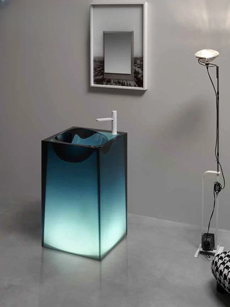 blue transparent with light can be illuminated, integrated hand washbasin, washbasin, sink