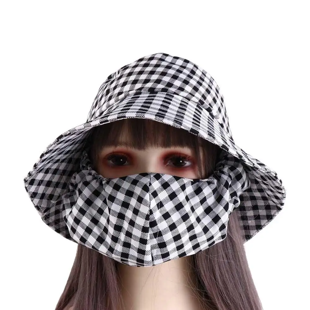 Fashion Sun Protection Women Sun Hat Cover Face Cap Wide Brim Sunscreen Mask Tea Picking Hat Climbing Cap Bucket Hat Farm Work