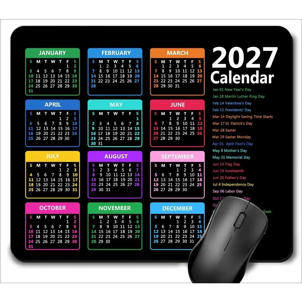 2027 Calendar Mouse Pad - Non-Slip Rubber Base, Large Desk Mat, Durable Computer Mouse Pad with Monthly Layout, Desk Assessories