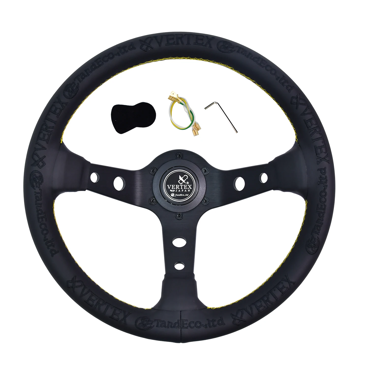 

Universal13inch Black embroidery KING of VERTE Leather Modified Performance Deep Dish Tuning Sport Steering Wheel