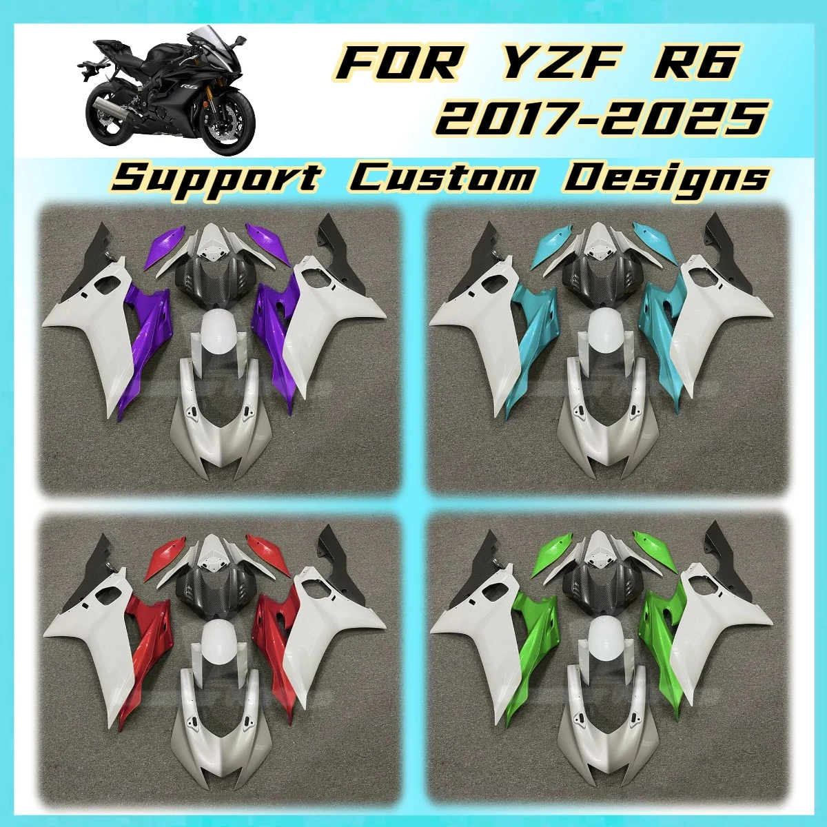 2017-2025 YZFR6 Aftermarket Replacement Fairings for Yamaha YZF R6 17-25 Pre-Drilled Holes Fairing Set Plastic Kit