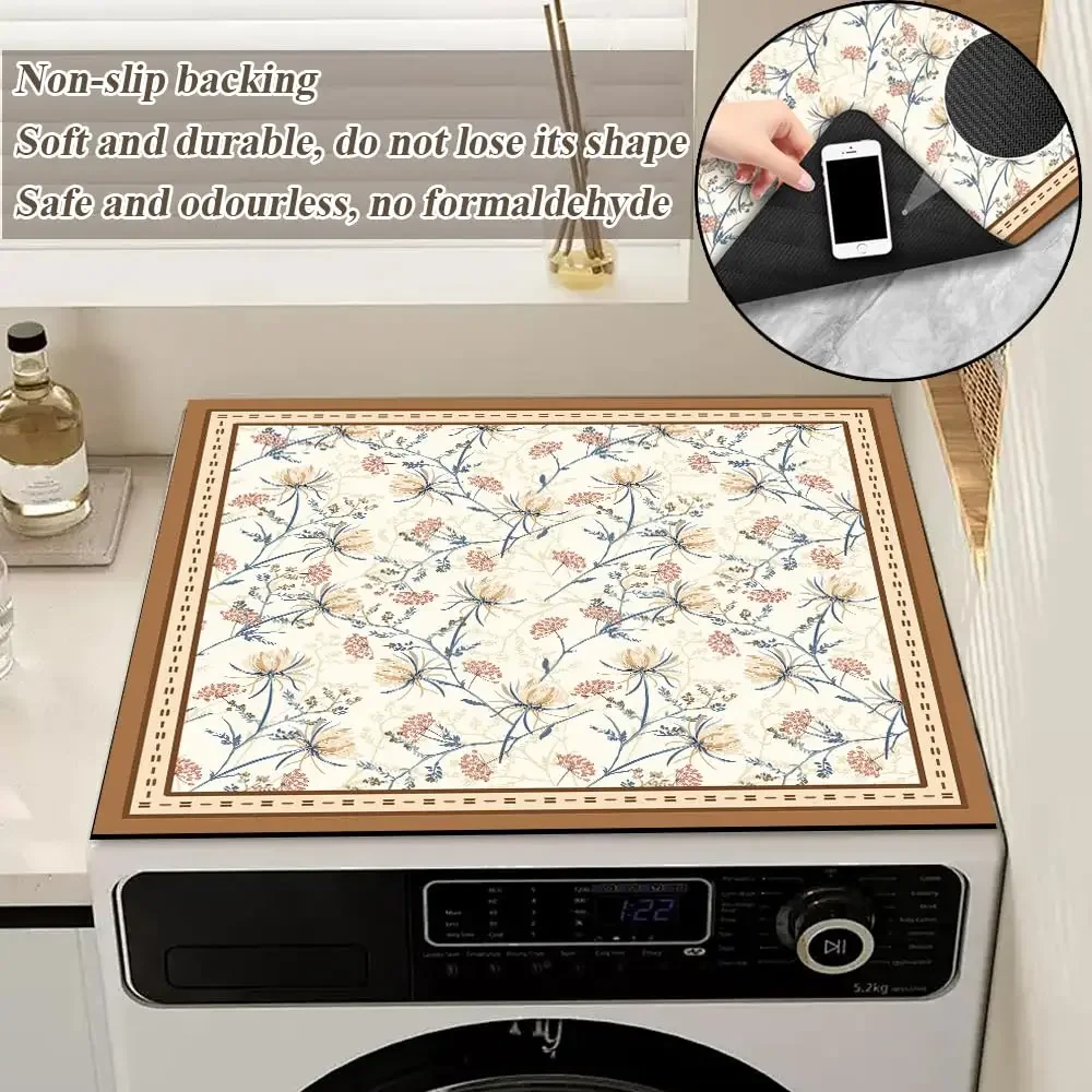 Washer Dryer Covers Flowers Floral Non Slip Dryer Top Protect Mat Dust Proof Diatomite Washing Machine Covers Home Decor