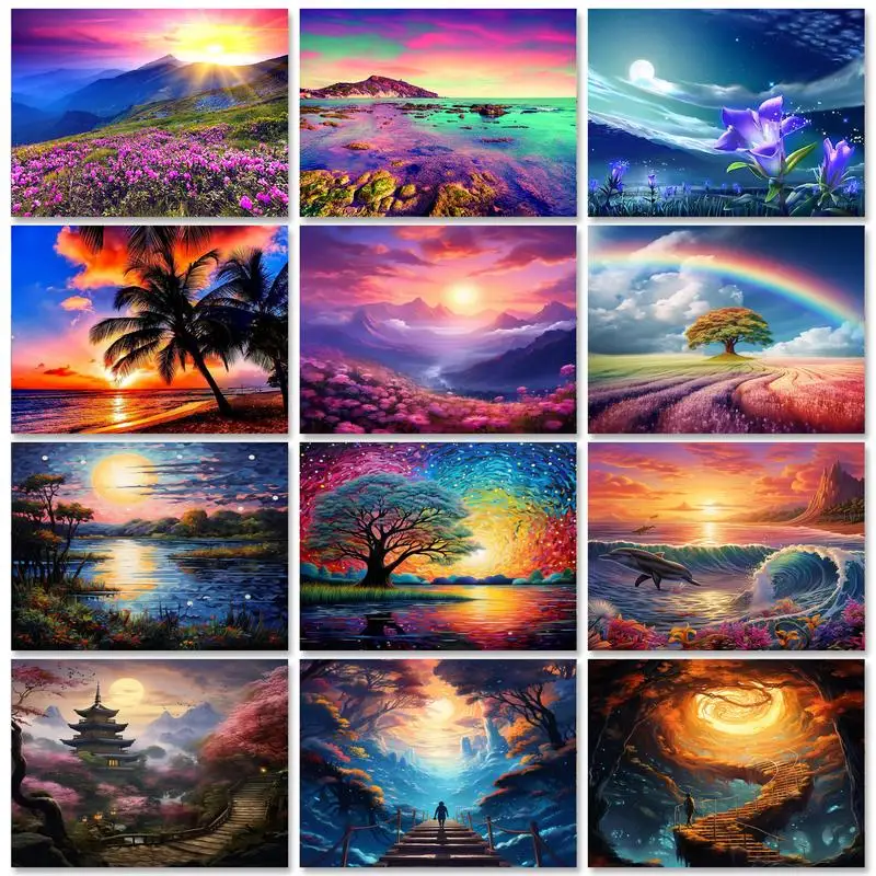 

GATYZTORY DIY Diamond Embroidery Sunset Landscape Diamond Painting 5D Natural Scenery New Arrival Room Decoration