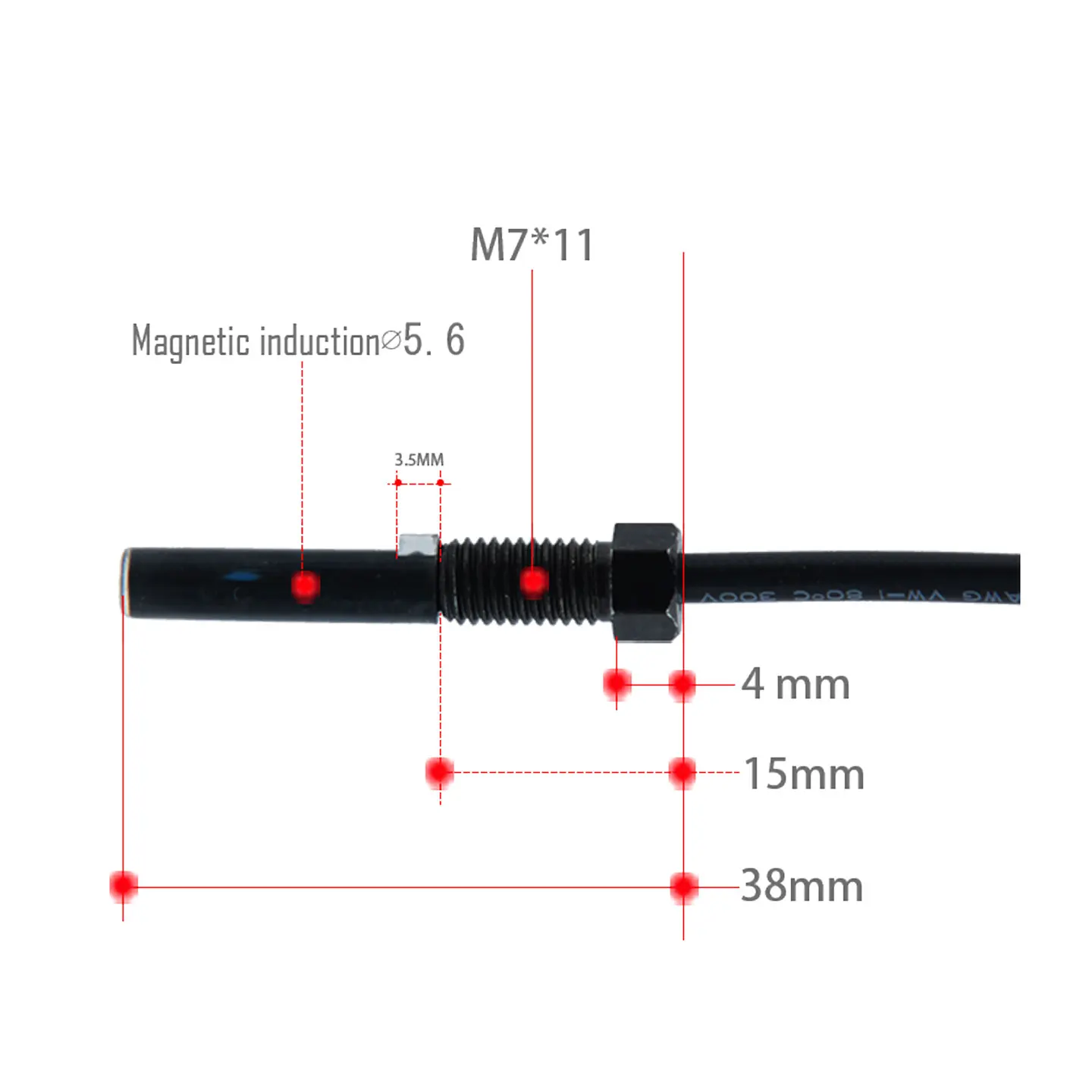 NFOX Bremssensor E-Bike 2-Pin Wasserdichter Steckverbinder Einzelner Männlicher SM-Stecker 25cm Länge 3-Pin Version – Detail 4