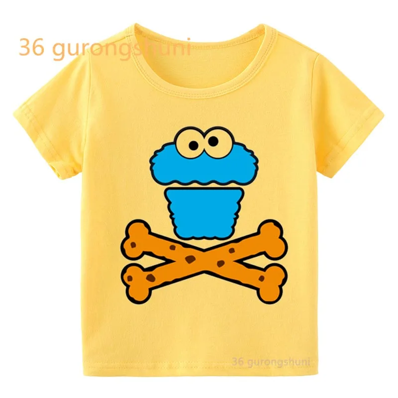 Kids T Shirt Boys T Shirts 2 3 4 5 birthday Elmo Cookie Monster Yellow T-shirts summer Tops For baby boy Shirts Children Clothes