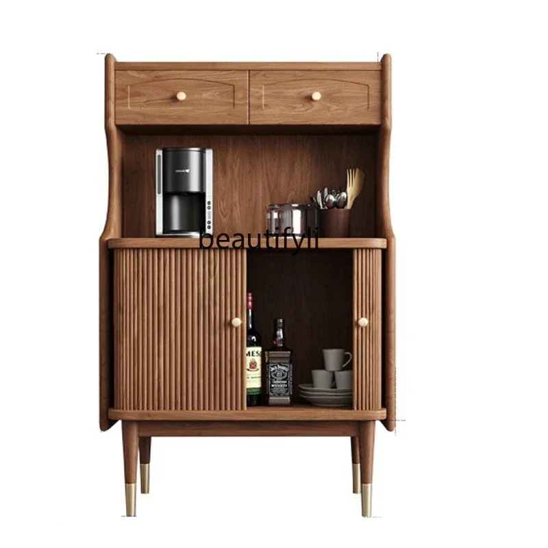 

Nordic Black Walnut Roller Shutter Sideboard Cabinet Solid Wood Living Room Simple Modern Wine Cabinet Tea Cabinet