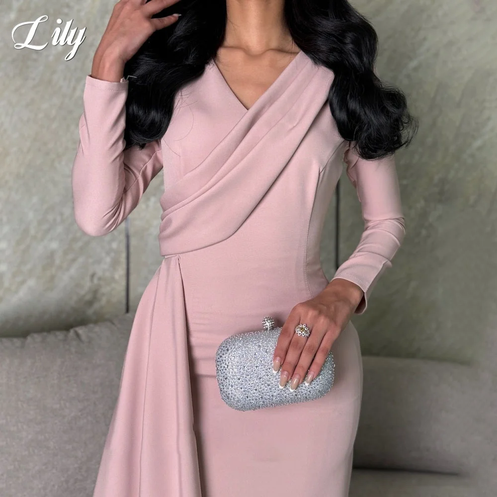 فستان حفلات أحمر الخدود من Lily برقبة على شكل حرف V وأكمام عادية فستان سهرة مع طيات فساتين شورت لحفلات الزفاف حسب الطلب #3