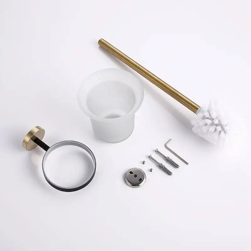 حامل مرحاض من الفولاذ المقاوم للصدأ باللون الأسود باللون الذهبي الوردي، فرشاة تنظيف منزلية بزاوية ميتة، ملحقات الحمام المثبتة على الحائط