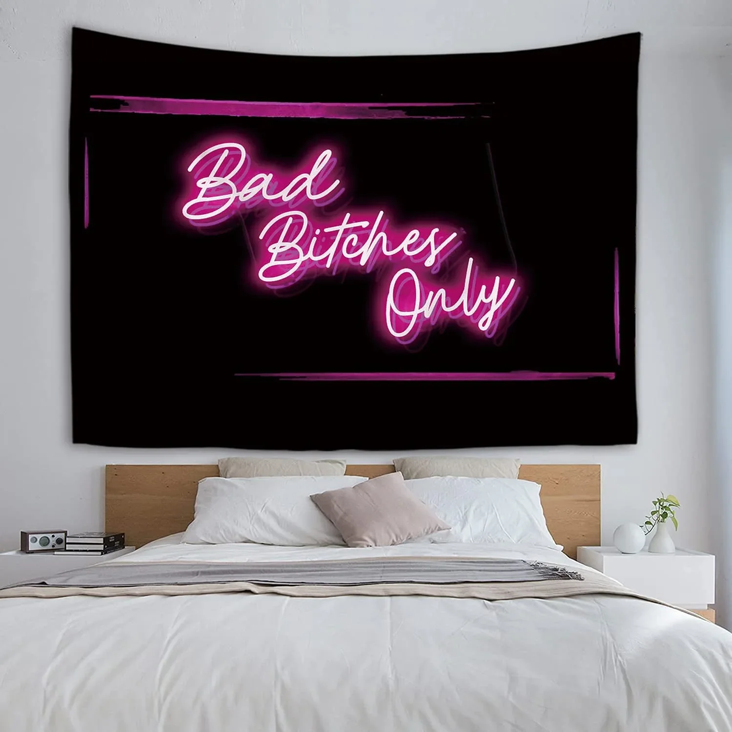 Blue Neon Tapestry Good Vibes Only Words In Neon Light for Bedroom Living Room Outdoor Decorative Wall Decorative Wall Tapestry