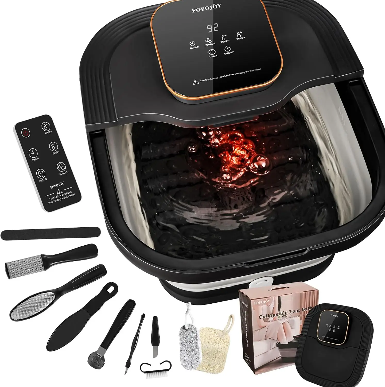 

Collapsible Foot Spa with Heat, Massage Rollers, Bubbles, Temperature Control & Remote for Relaxing Pedicure