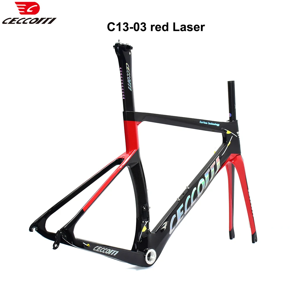 CECCOTTI-Reflecterende Logo Carbon Bike Frame, Past 700C Wiel en 25mm Banden, Road Bicycle Frameset, Laser Logo