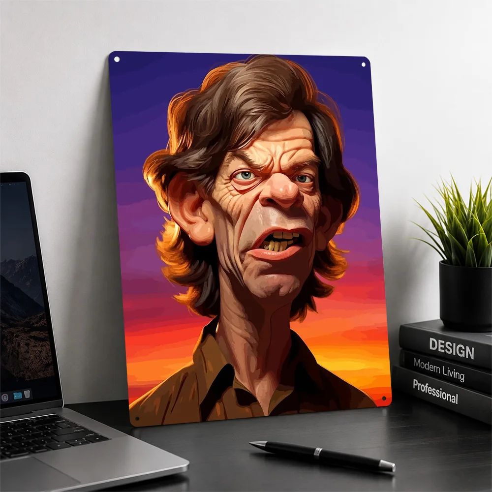 Caricature Portrait of Mick Jagger Personalized 3D Textured Metal Poster Wall Art Tinplate Sign for Article Decoration Room Home