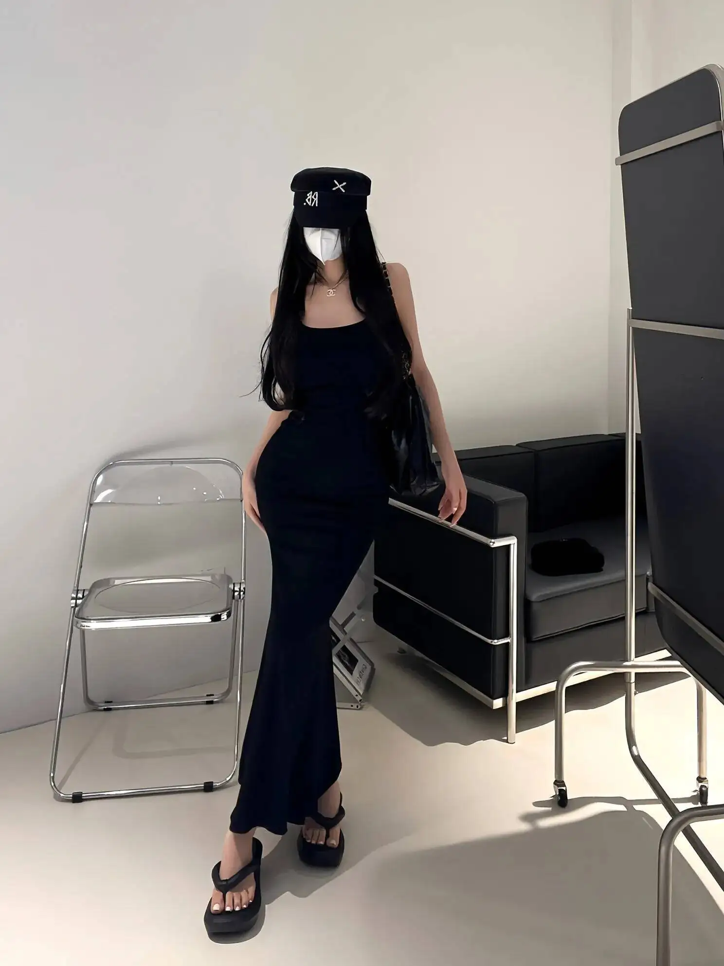 medium long butterfly backless dress elegant women's bag buttocks suspender long dress fashion sexy korean women dresses 80XR