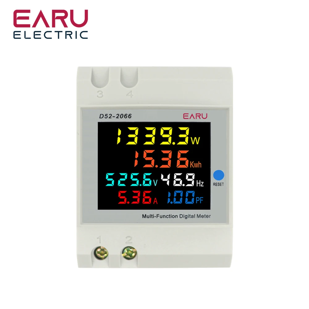 Medidor de Frequência da Energia Elétrica 6in Trilho do Ruído Monitor da C.a. Corrente da Tensão Poder Factor Ativo Kwh D522066 110v 220v 380v 100a