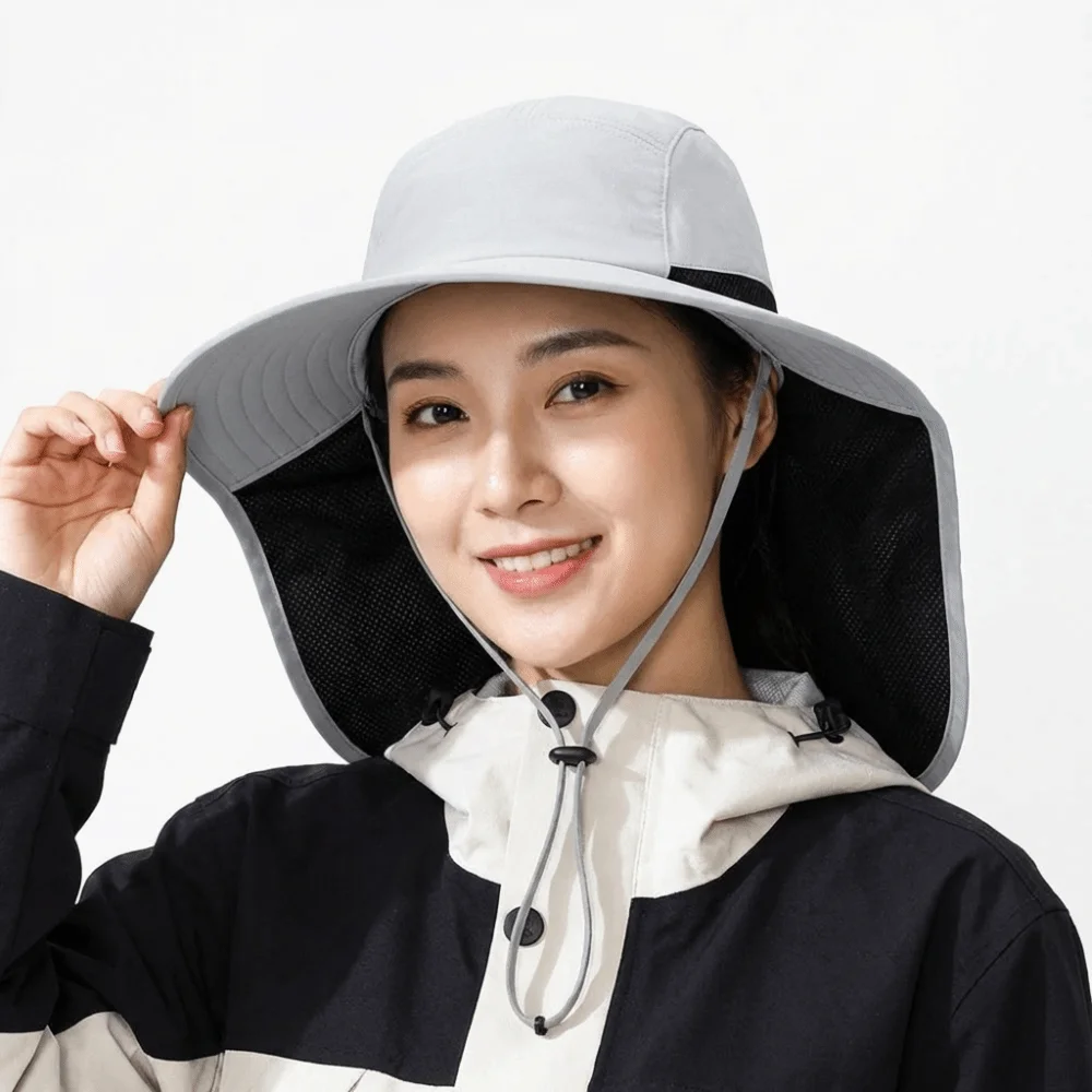 Imagen 5: Sombrero de Sol de Ala Ancha para Exteriores, Ajustable con Solapa para el Cuello, Gorra de Pescador de Secado Rápido y Transpirable, Gorra de Playa