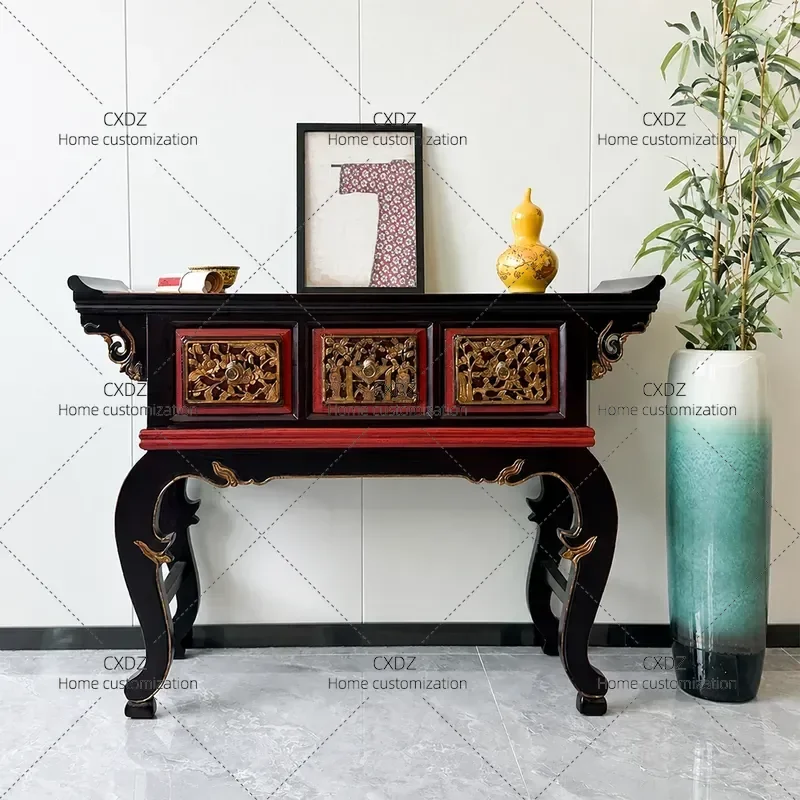 Solid Wood Chinese Buddha Table Ming Qing Classical Incense Case Retro Storage Cabinet Xuan Guan Entryway Console Table with