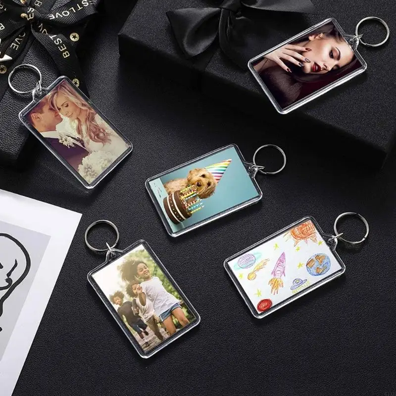 41XB Clear Plastic Keychain Picture Frame Keychain Rectangle Blank Photo Keychain