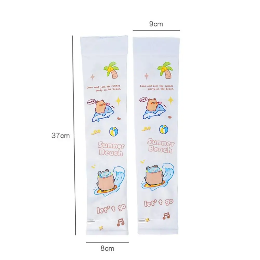 Capybara Ice Sleeves Cute Sunscreen Ice Fabric Cycling Sleeve Panda Outdoor Sport Arm Sleeves  Women Girl