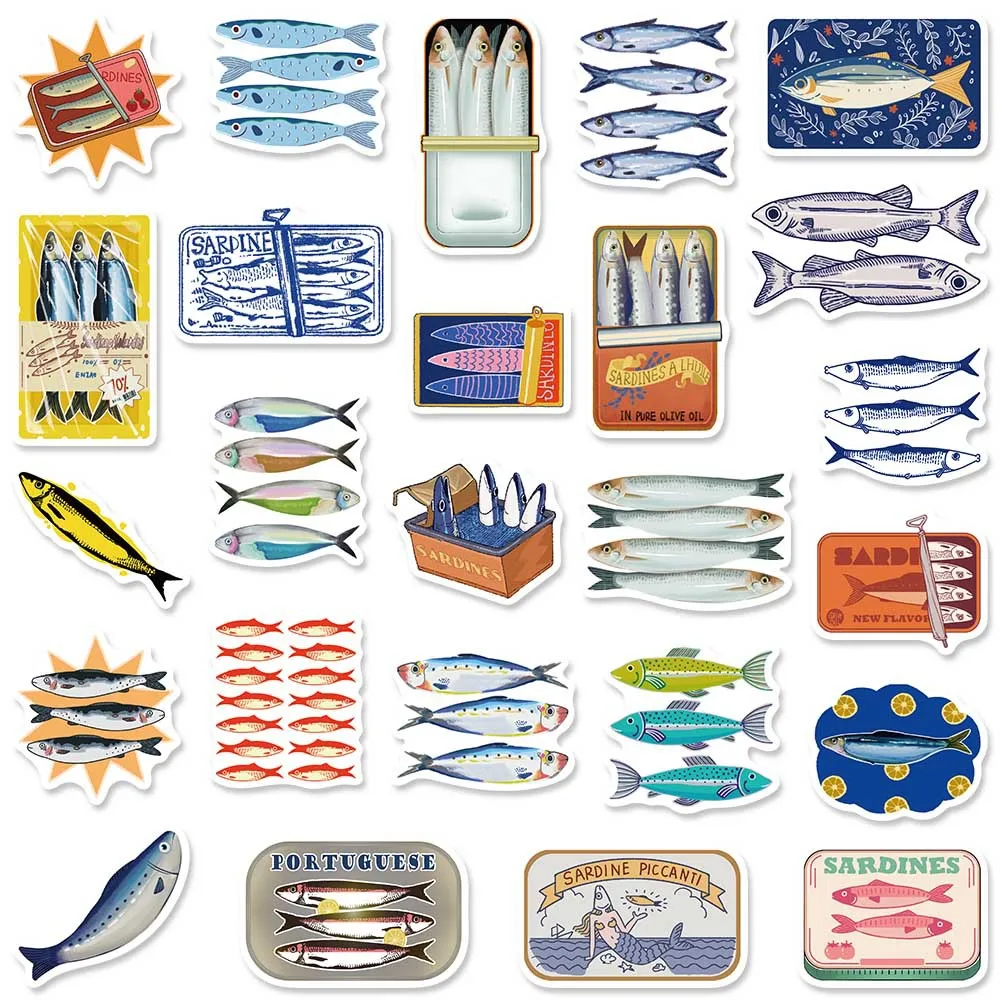 50 قطعة السردين المعلب الكتابة على الجدران ملصقات الديكور الأمتعة الهاتف الغيتار سكيت كوب خوذة الثلاجة ملصق مضاد للمياه ألعاب أطفال