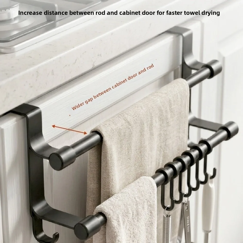 Space-Saving Double Rod Towel Rack Punch-Free Heavy Duty Door Rear Hook Storage Rack Light Luxury Metal Bath Towel Organizer