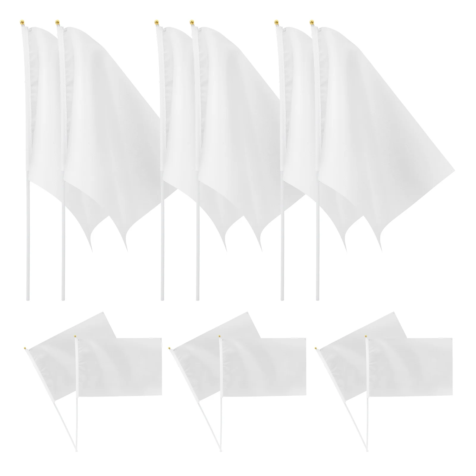

20pcs Hand Held Flags 20x30cm White Unprinted Polyester DIY Customizable Cheering Referee Signal Match Safety Traffic Racing