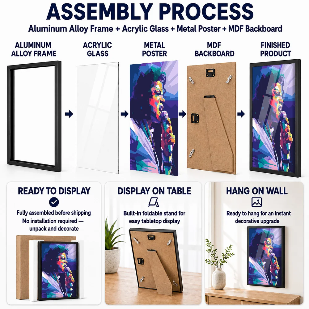 Elvis Presley Colorful Vocal Portrait Framed Metal Poster Personalized Recording Tribute Wall Art Ideal For Listening Lounge
