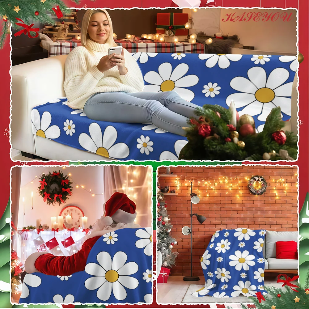 Sky Blue Flowers Solid Color Thick Lightweight Extra Warm Travel Blanket Ideal Christmas Halloween Gift for Women Men Kids