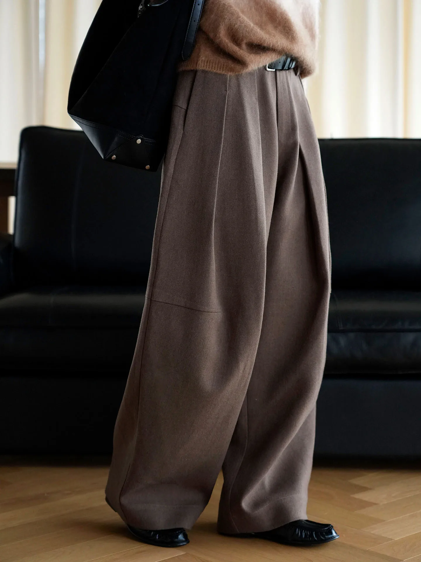 Autumn and winter new commuting high waisted wide leg pleated trousers, crisp and loose, slimming pants for women