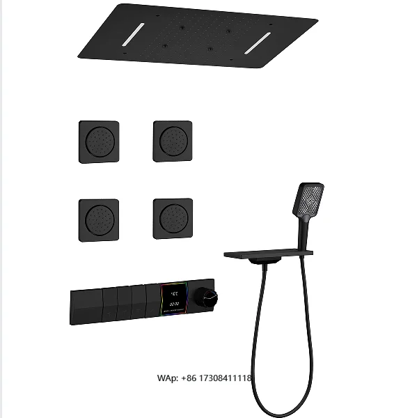 Sky Curtain Dark Installation Shower Constant Temperature Digital Display All Copper Into the Wall Shower Set Waterfall