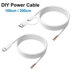 DIY USB C to 2 Pin Bare Wire Open End Power Cable, 5V USB Type C Male Plug 2 Pin Pigtail Cable, for Type C Replacement or Repair
