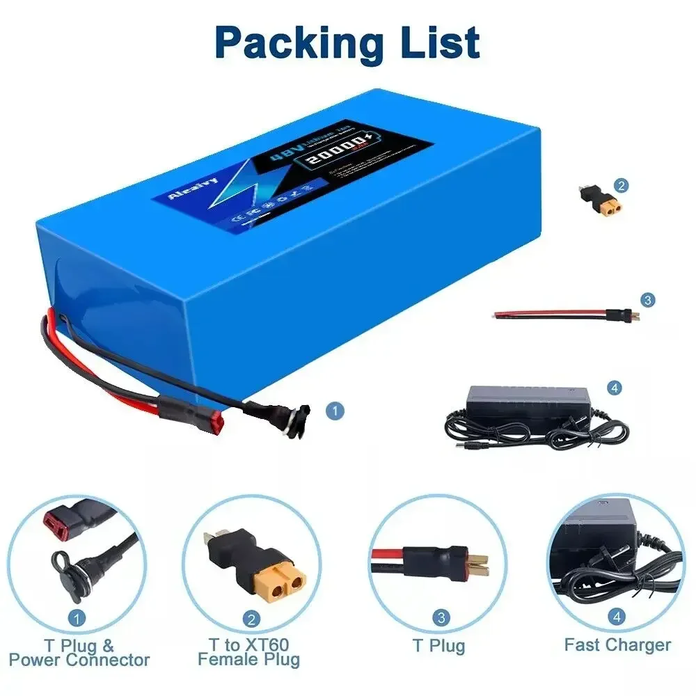 48V 20ah 리튬 이온 배터리 팩 18650 13S6P BMS 충전식 배터리 + 54.6V 충전기 내장 250-1000W 모터에 적합