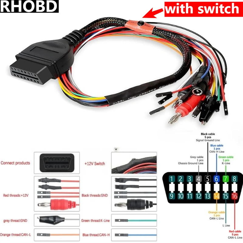 NEW 12V Switch OBD2 Diagnostic Adapter MPPSV18 Breakout Tricore Cable ECU Bench Pinout Cable For MPPSV21 Bench Pinout Cable Tool