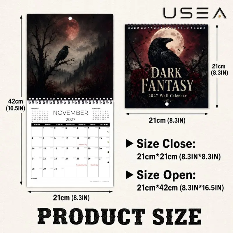Dark Fantasy Raven2027 Wall Calendar Planner Yearly Organizer Habit Tracker Time Management Journal  Hanging Calendar Christmas