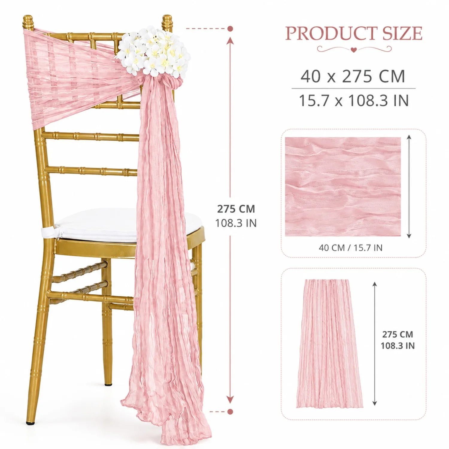 2/4/10PCS Gauze Chair Sashes Blush Pink Chair Bows for Wedding Baptism Reception Party Decor